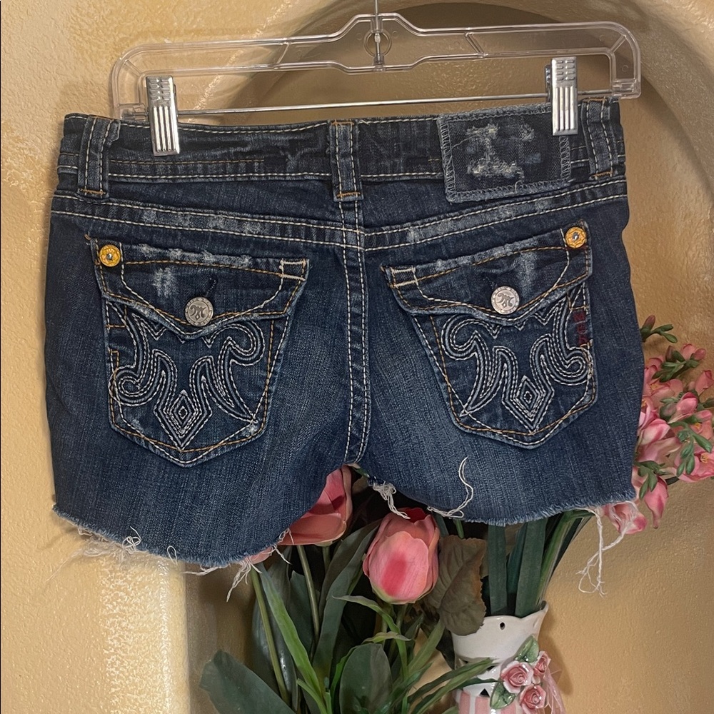 MEK Denim Shorts Size 26 – Dark Wash, Embroidered Pockets